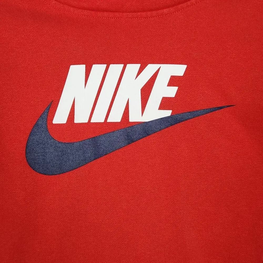 Nike Logo Hoodie Boys XL Red Pullover Fleece Kangaroo Pocket BV0783-661